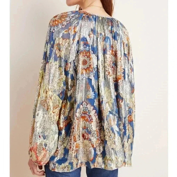 Anthropologie New Stephania Shimmer Peasant Blouse - Picture 3 of 5